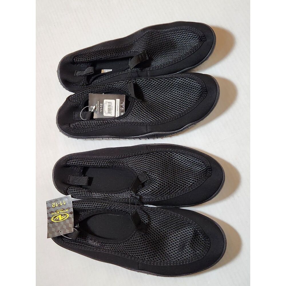 Athletic Works Men’s Water Shoes 11/12 Black Slip‑On (2 Pairs)